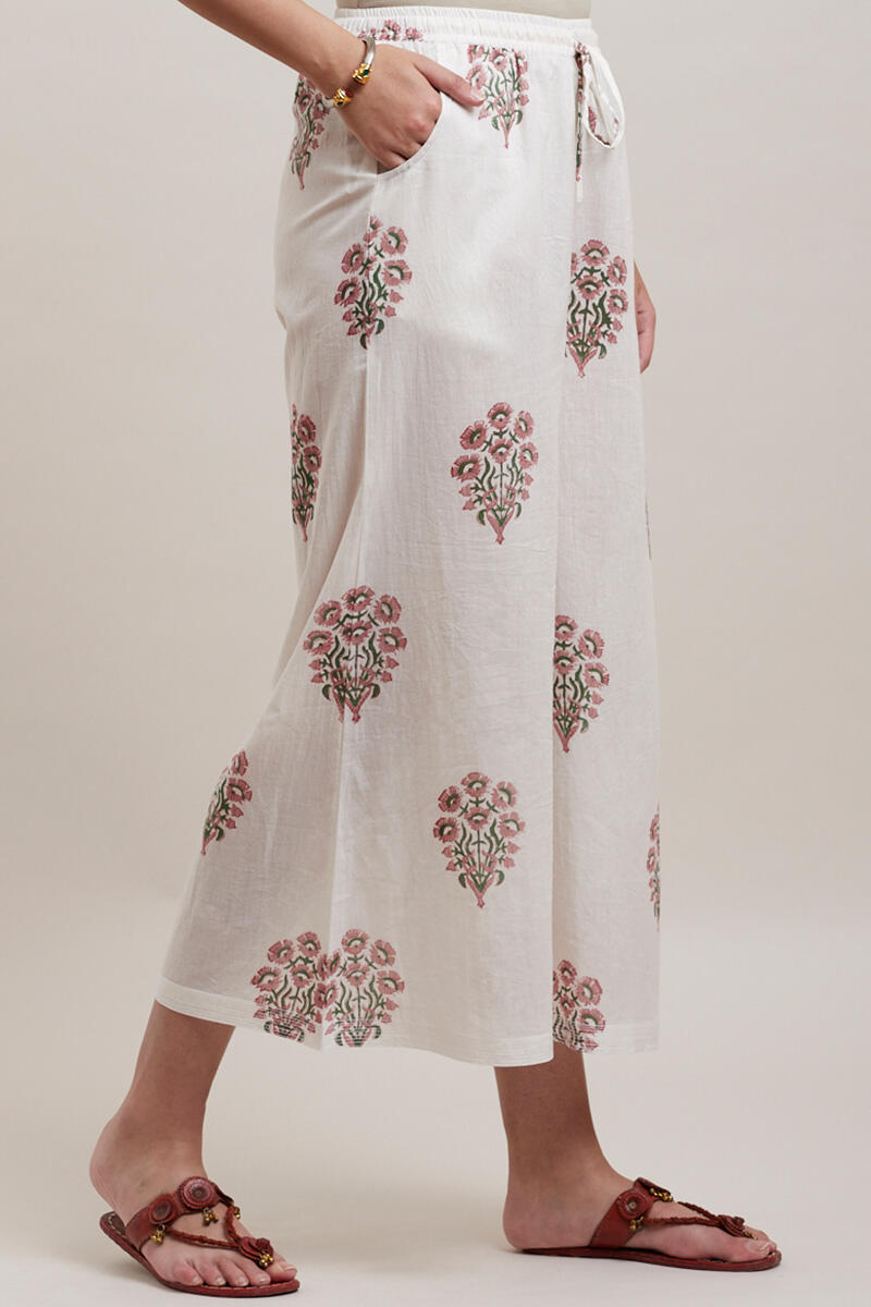 White Block Printed Cotton Palazzo