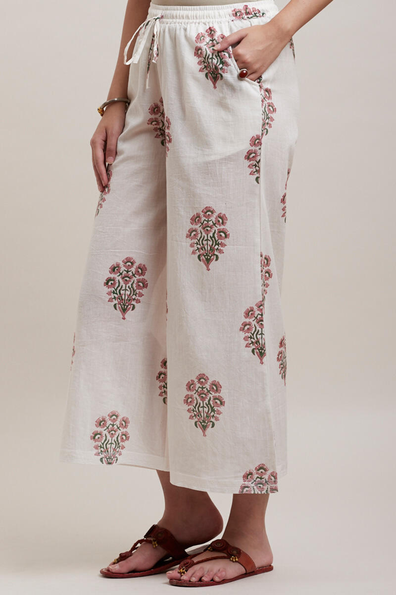 White Block Printed Cotton Palazzo