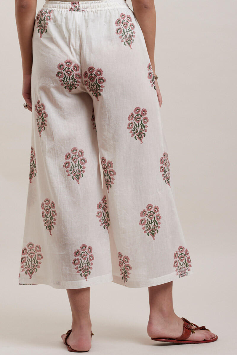 White Block Printed Cotton Palazzo