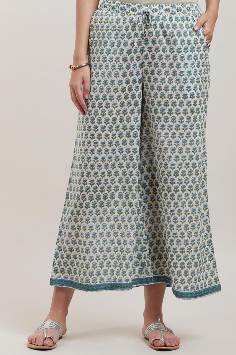 Blue Block Printed Cotton Palazzo