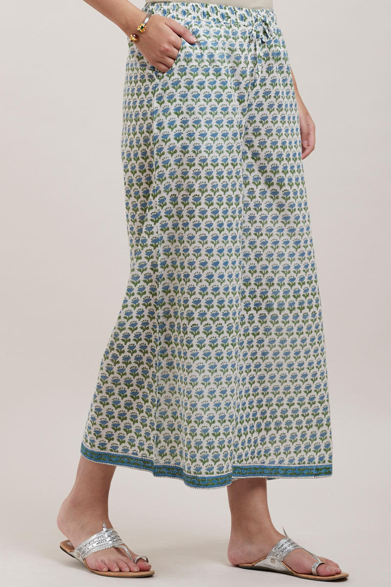 Blue Block Printed Cotton Palazzo