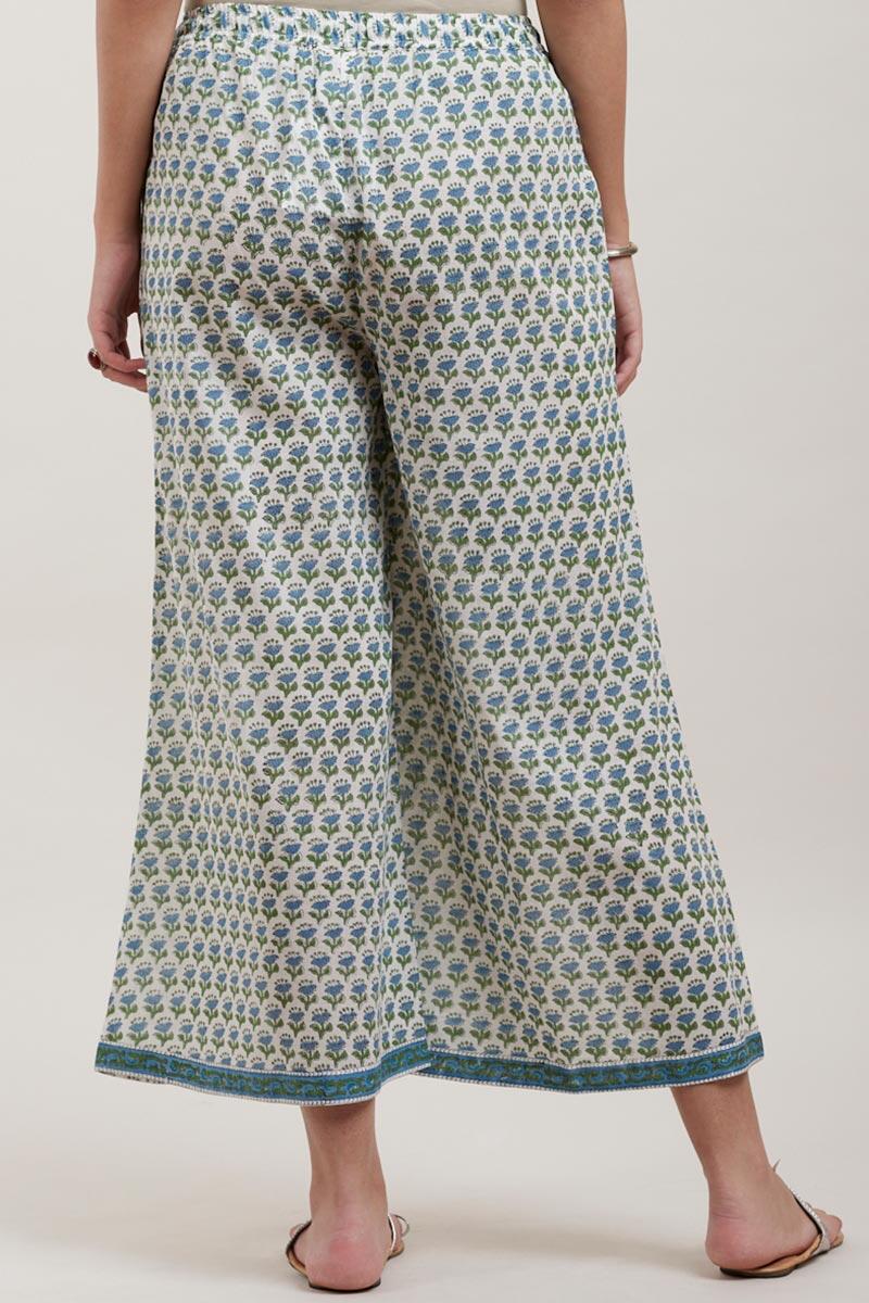 Blue Block Printed Cotton Palazzo