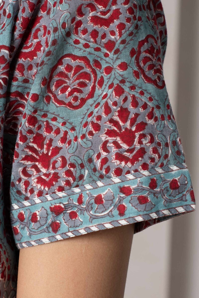 Turquoise Block Printed Cotton Kaftan