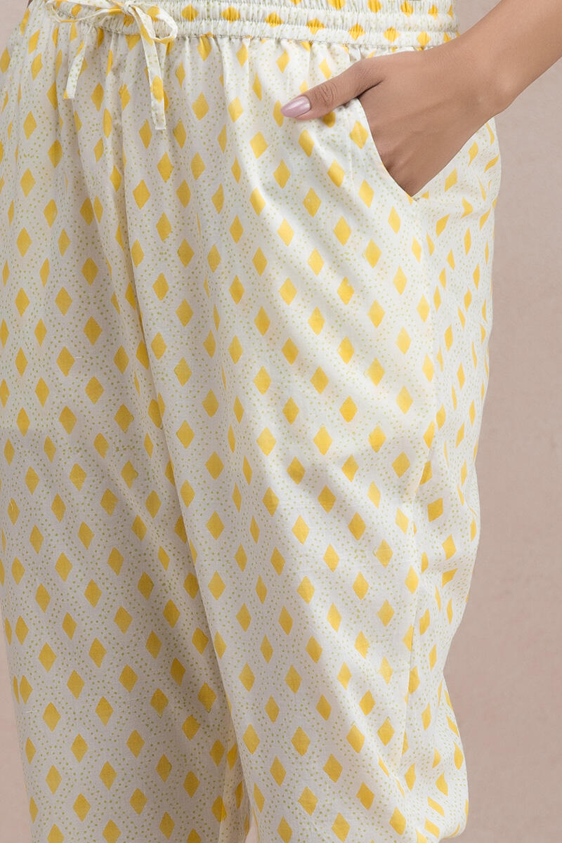 Yellow Block Printed Cotton Pants