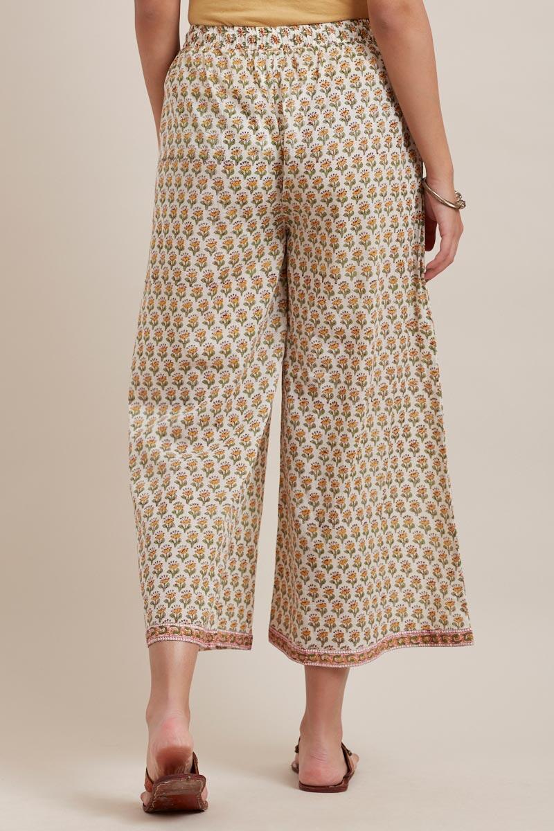 Yellow Block Printed Cotton Palazzo