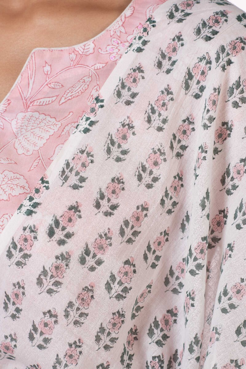 Peach Block Printed Cotton Dupatta