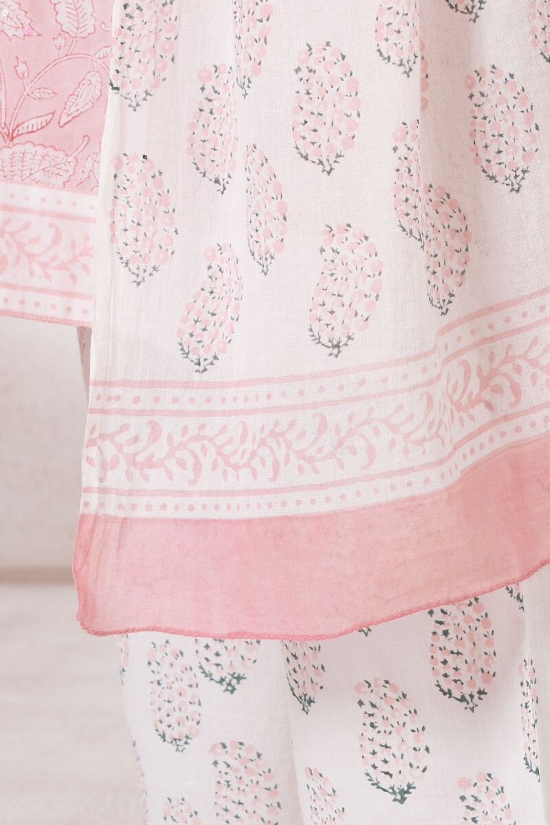Peach Block Printed Cotton Dupatta