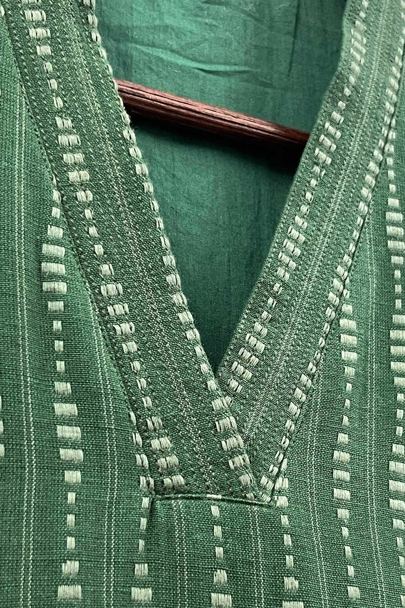 Dark Green Handcrafted Straight Handloom Cotton Kurta