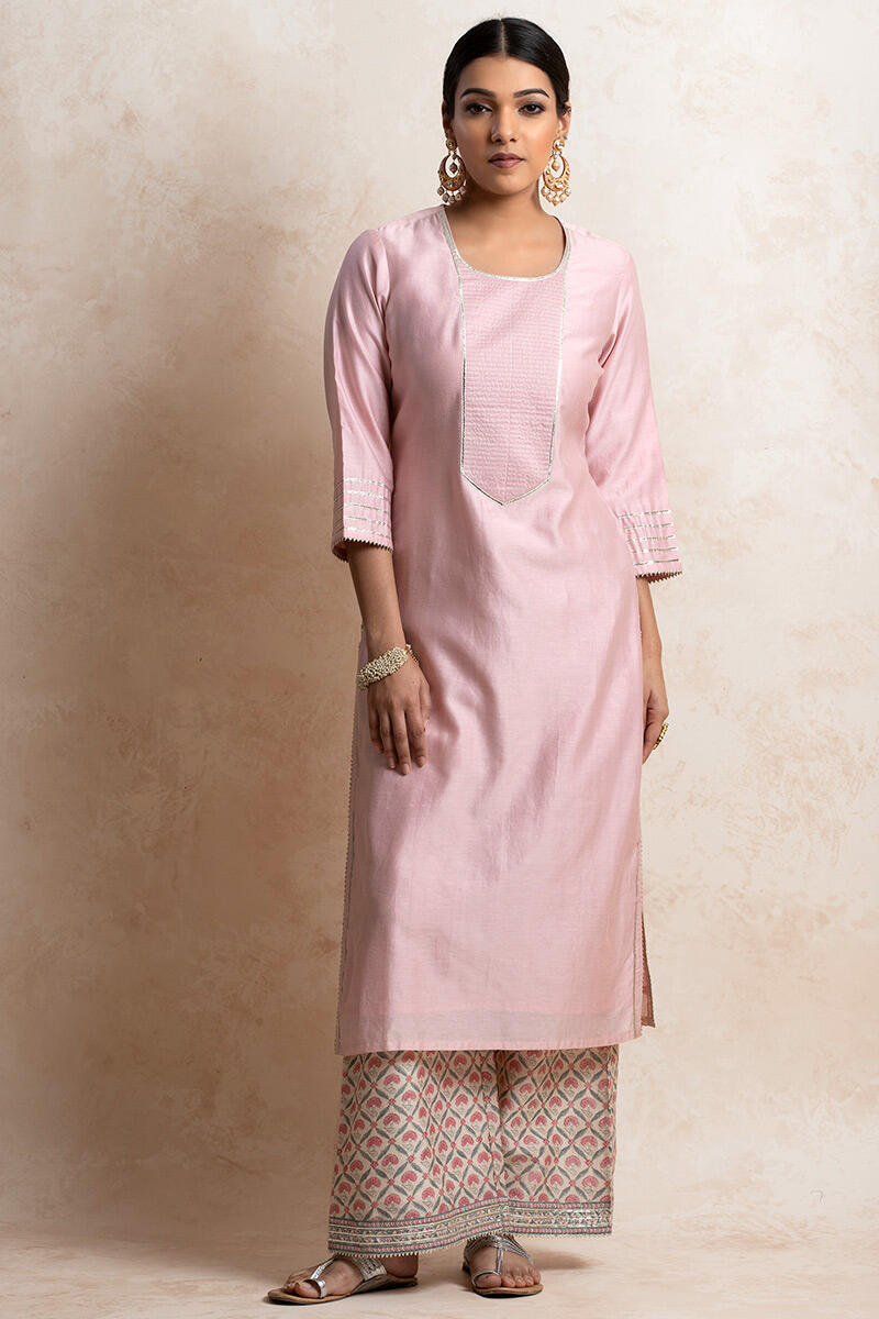 Pink Handcrafted Straight Chanderi Kurta