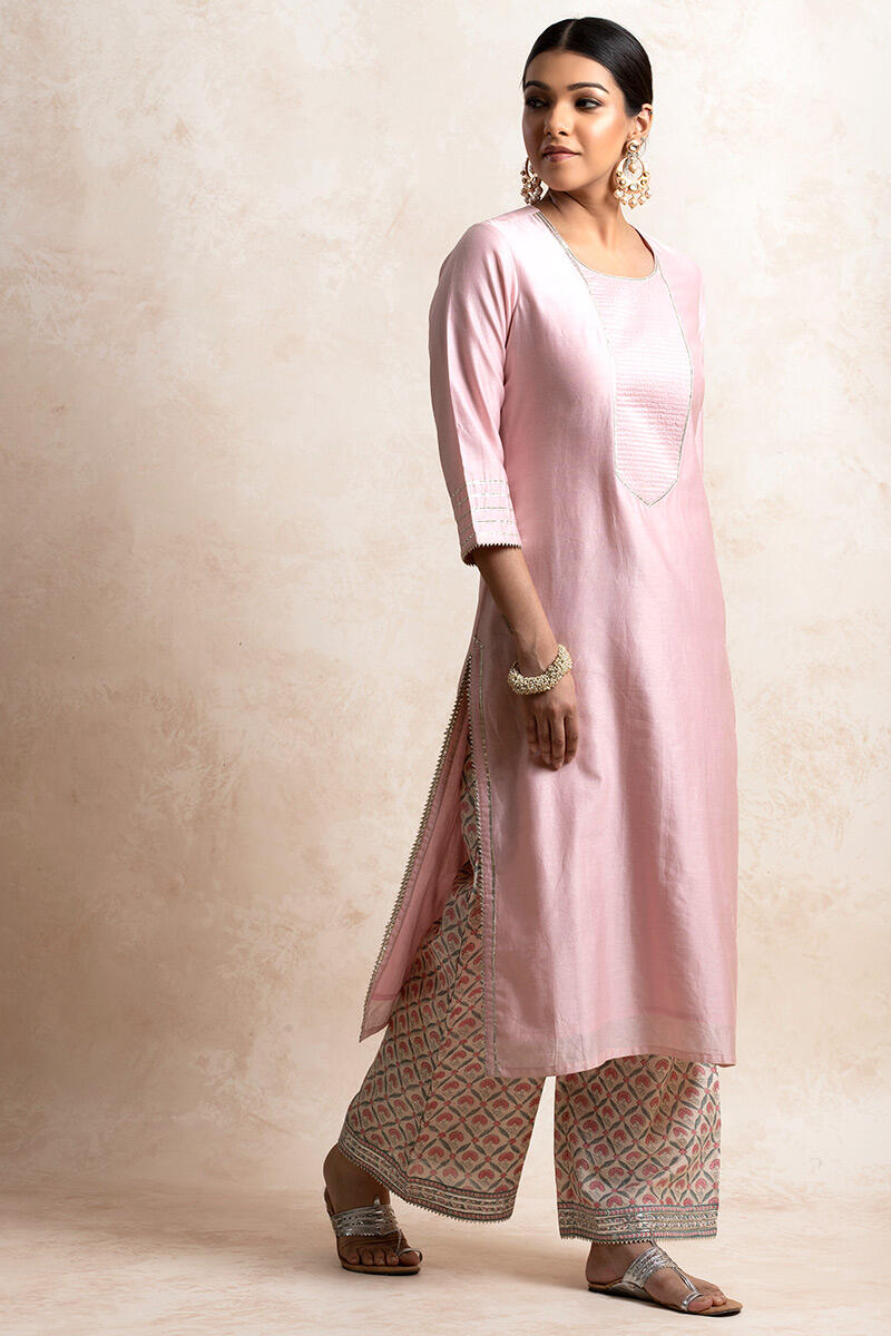 Pink Handcrafted Straight Chanderi Kurta
