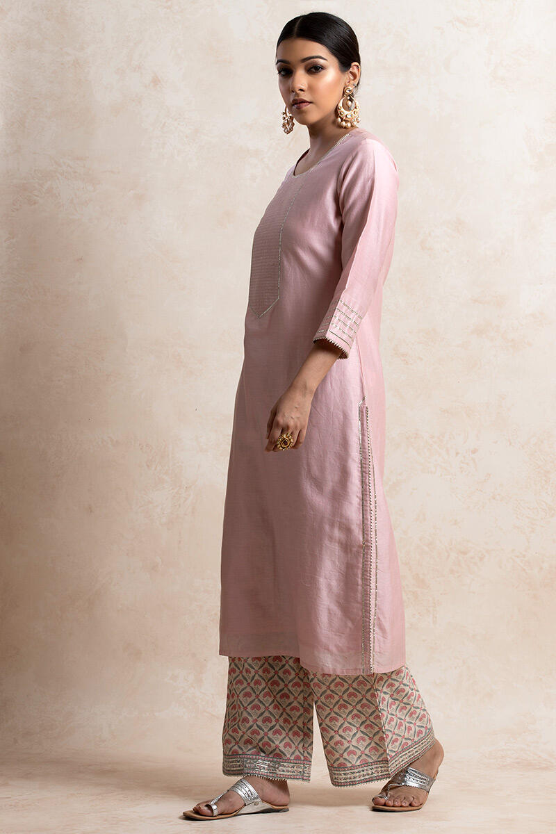 Pink Handcrafted Straight Chanderi Kurta