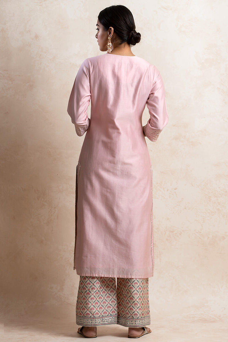 Pink Handcrafted Straight Chanderi Kurta