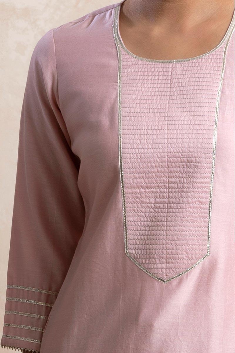 Pink Handcrafted Straight Chanderi Kurta