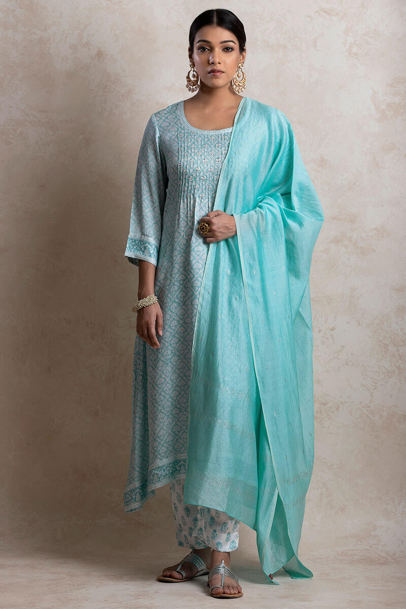 Blue Handcrafted Chanderi Dupatta
