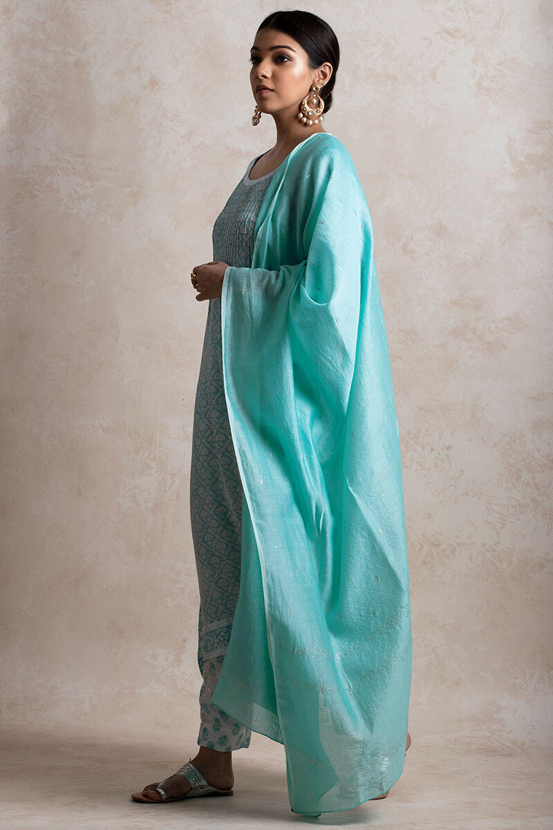 Blue Handcrafted Chanderi Dupatta
