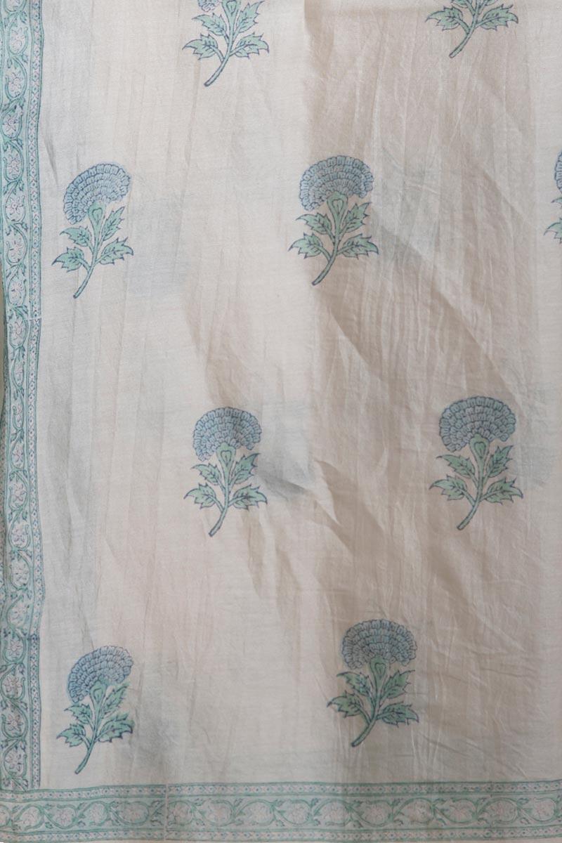 Blue Block Printed Chanderi Dupatta
