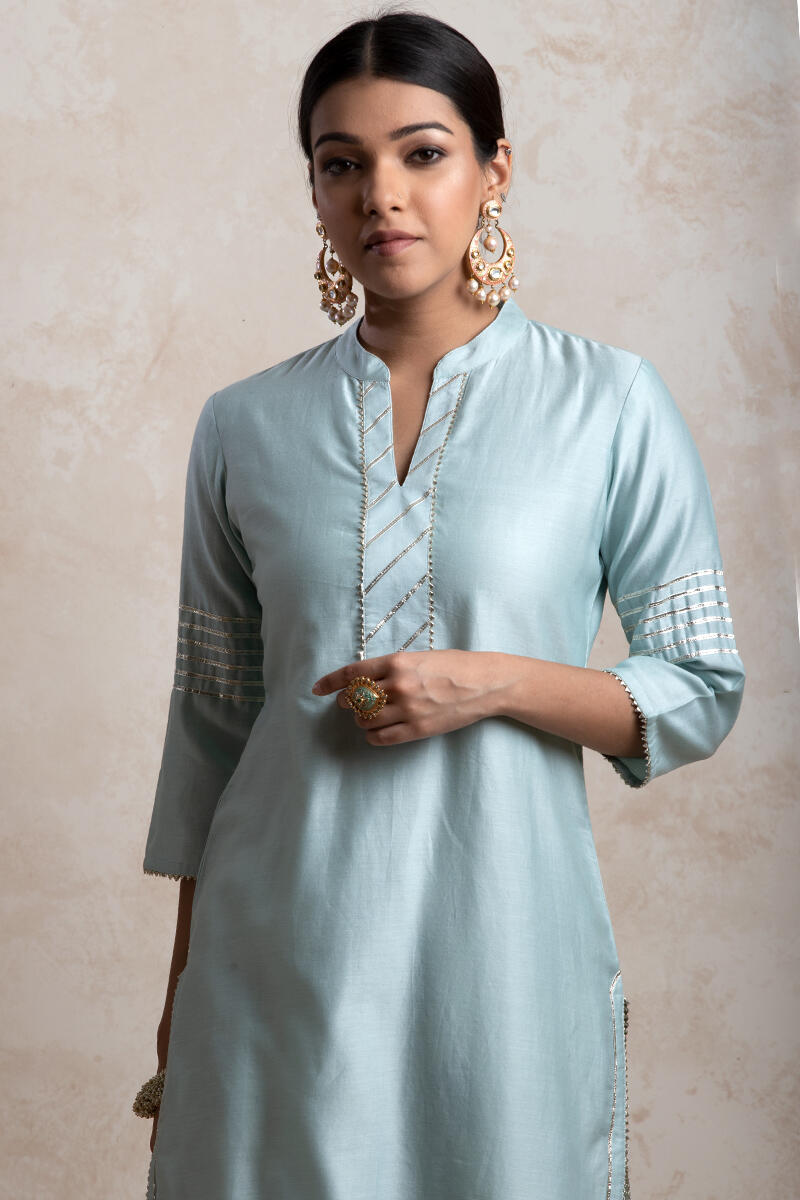 Blue Handcrafted Straight Chanderi Kurta