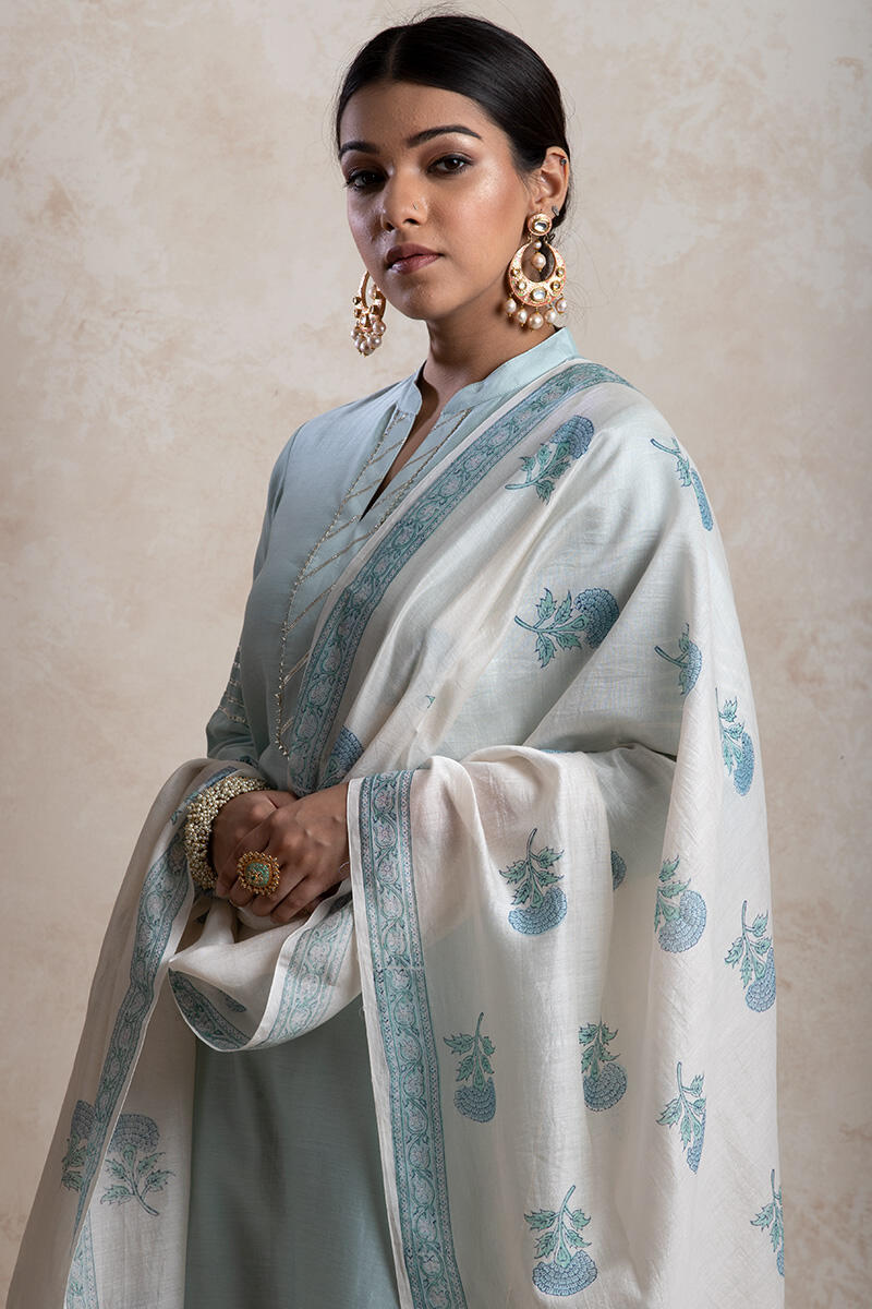 Blue Handcrafted Straight Chanderi Kurta