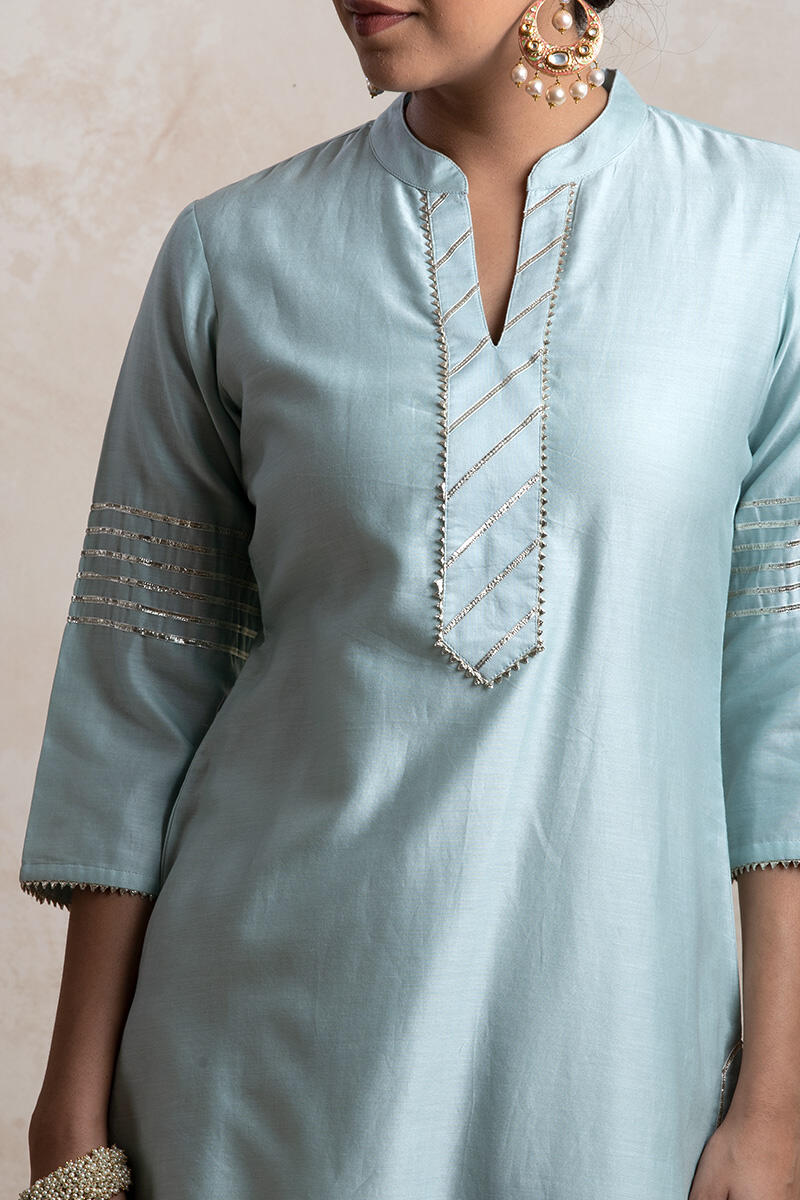 Blue Handcrafted Straight Chanderi Kurta