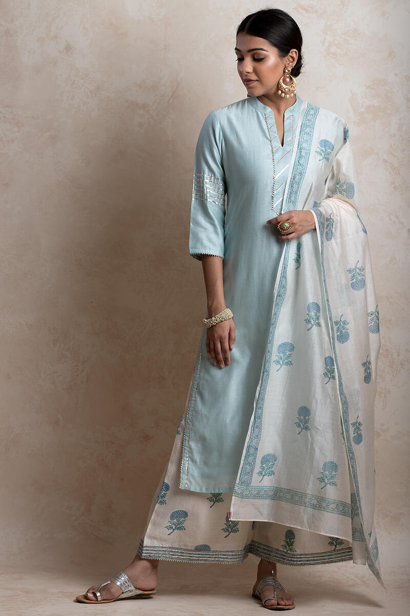 Blue Handcrafted Straight Chanderi Kurta