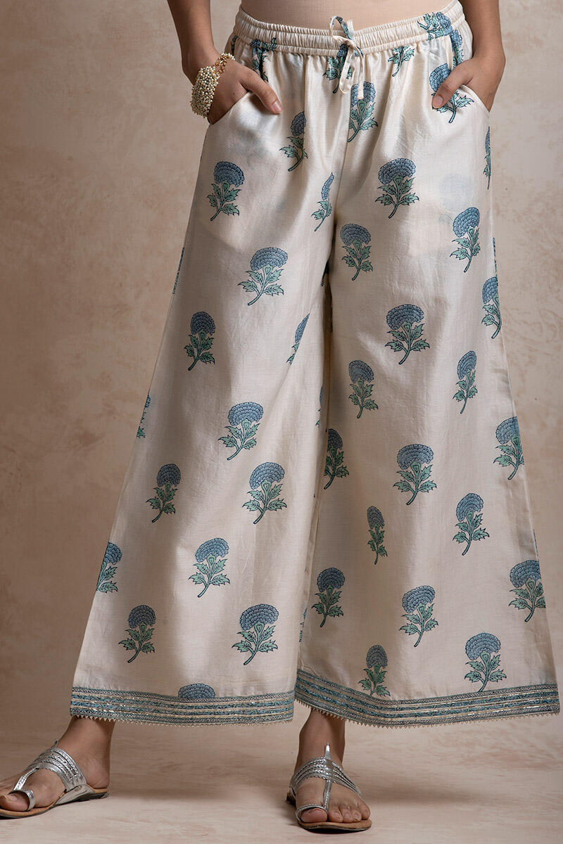 Blue Block Printed Chanderi Palazzo