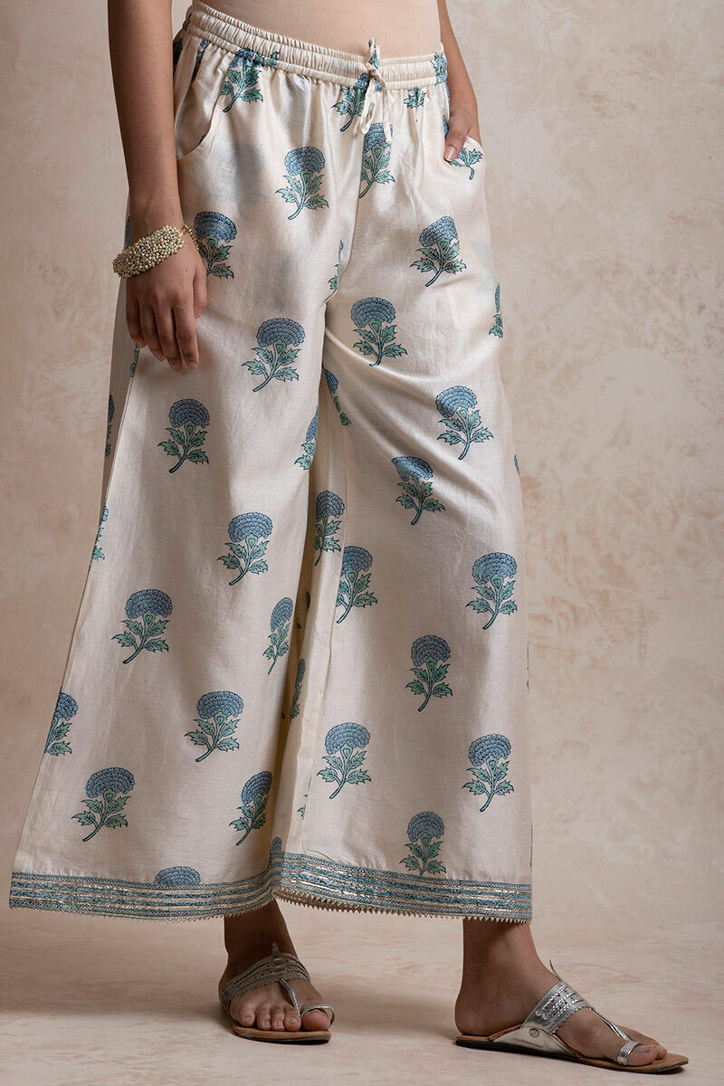 Blue Block Printed Chanderi Palazzo