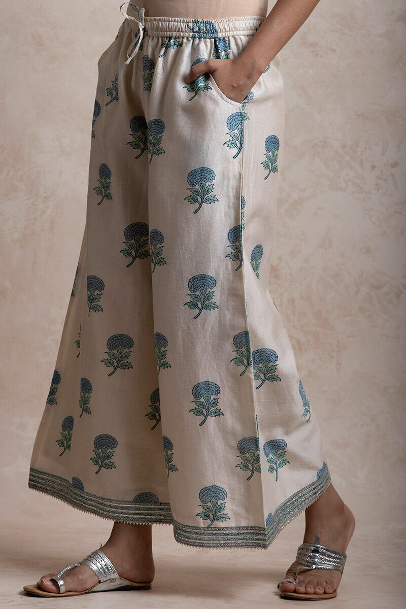 Blue Block Printed Chanderi Palazzo