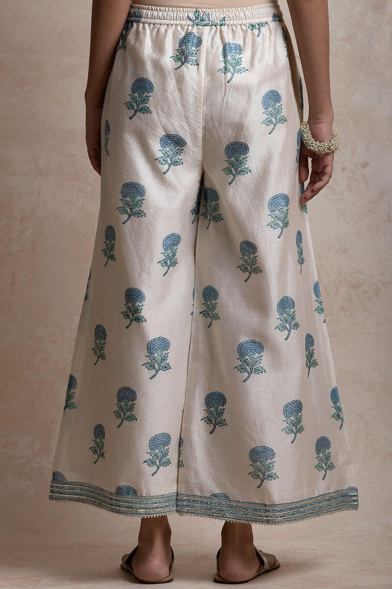 Blue Block Printed Chanderi Palazzo