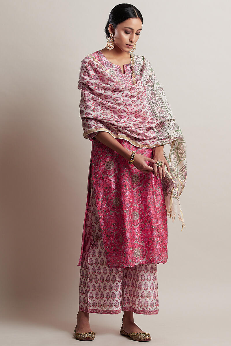 Pink Block Printed Chanderi Dupatta