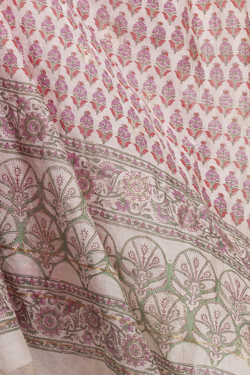 Pink Block Printed Chanderi Dupatta