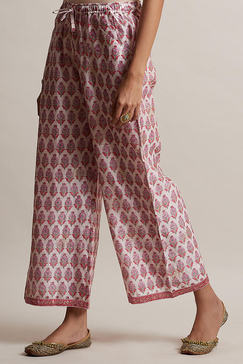 Pink Block Printed Chanderi Farsi Pants