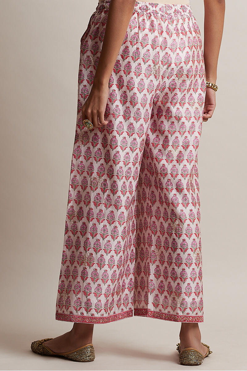 Pink Block Printed Chanderi Farsi Pants