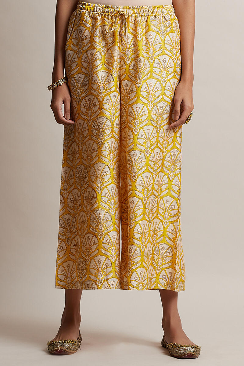 Yellow Block Printed Chanderi Palazzo
