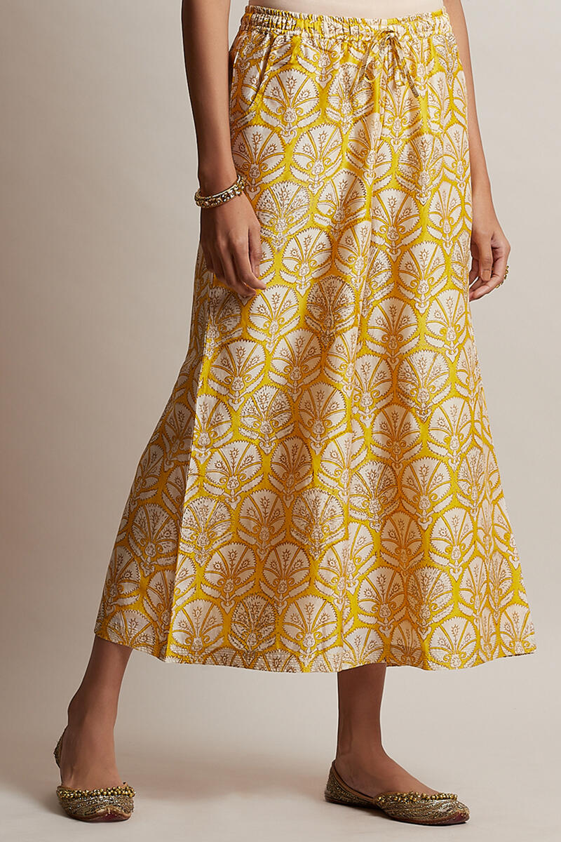Yellow Block Printed Chanderi Palazzo