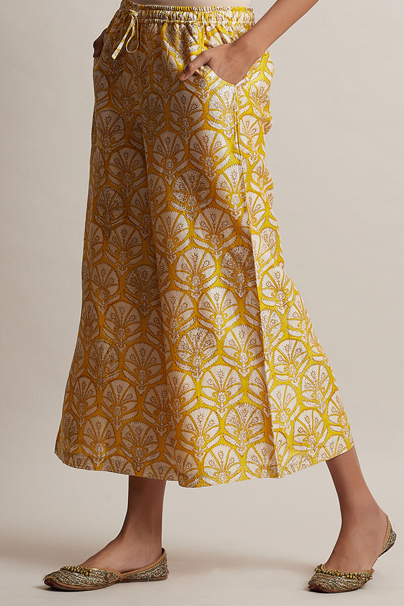 Yellow Block Printed Chanderi Palazzo