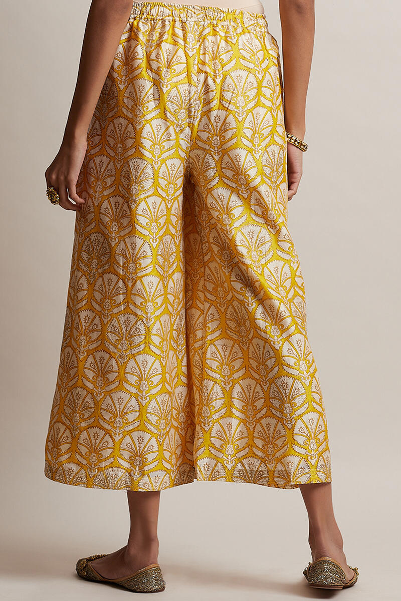 Yellow Block Printed Chanderi Palazzo