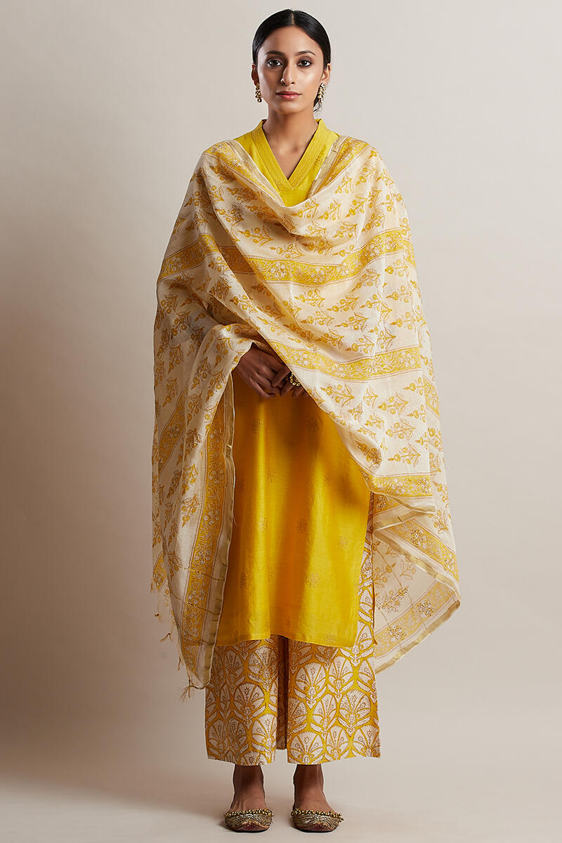 Yellow Block Printed Chanderi Palazzo