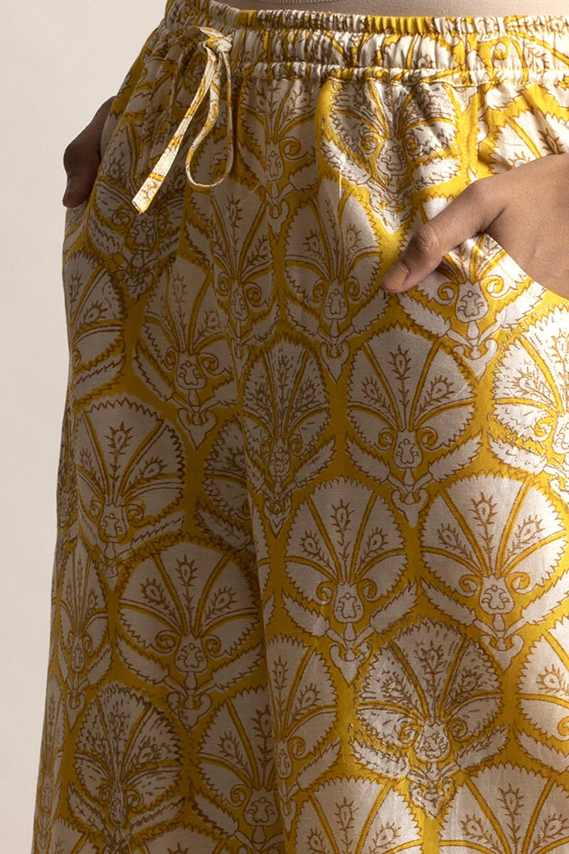 Yellow Block Printed Chanderi Palazzo