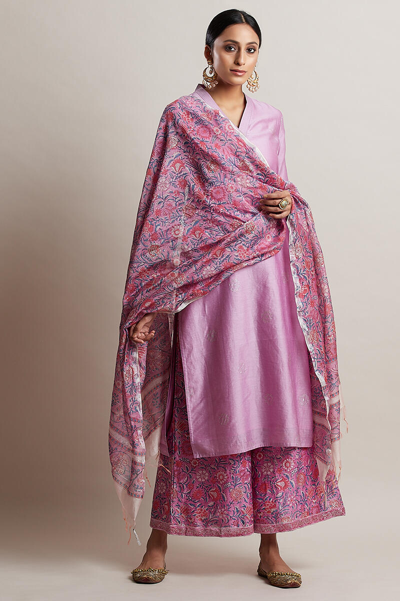 Purple Block Printed Chanderi Dupatta