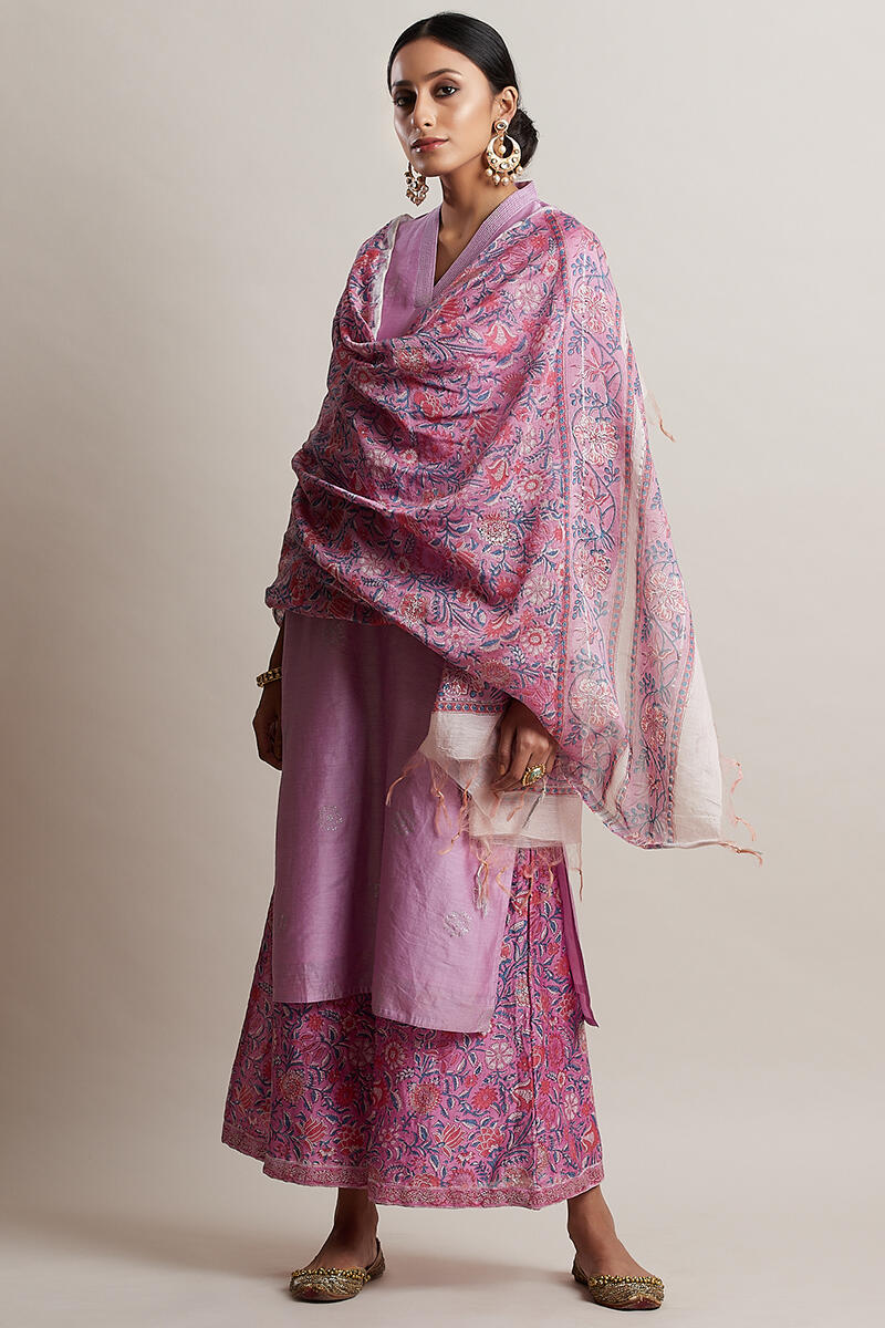Purple Block Printed Chanderi Dupatta