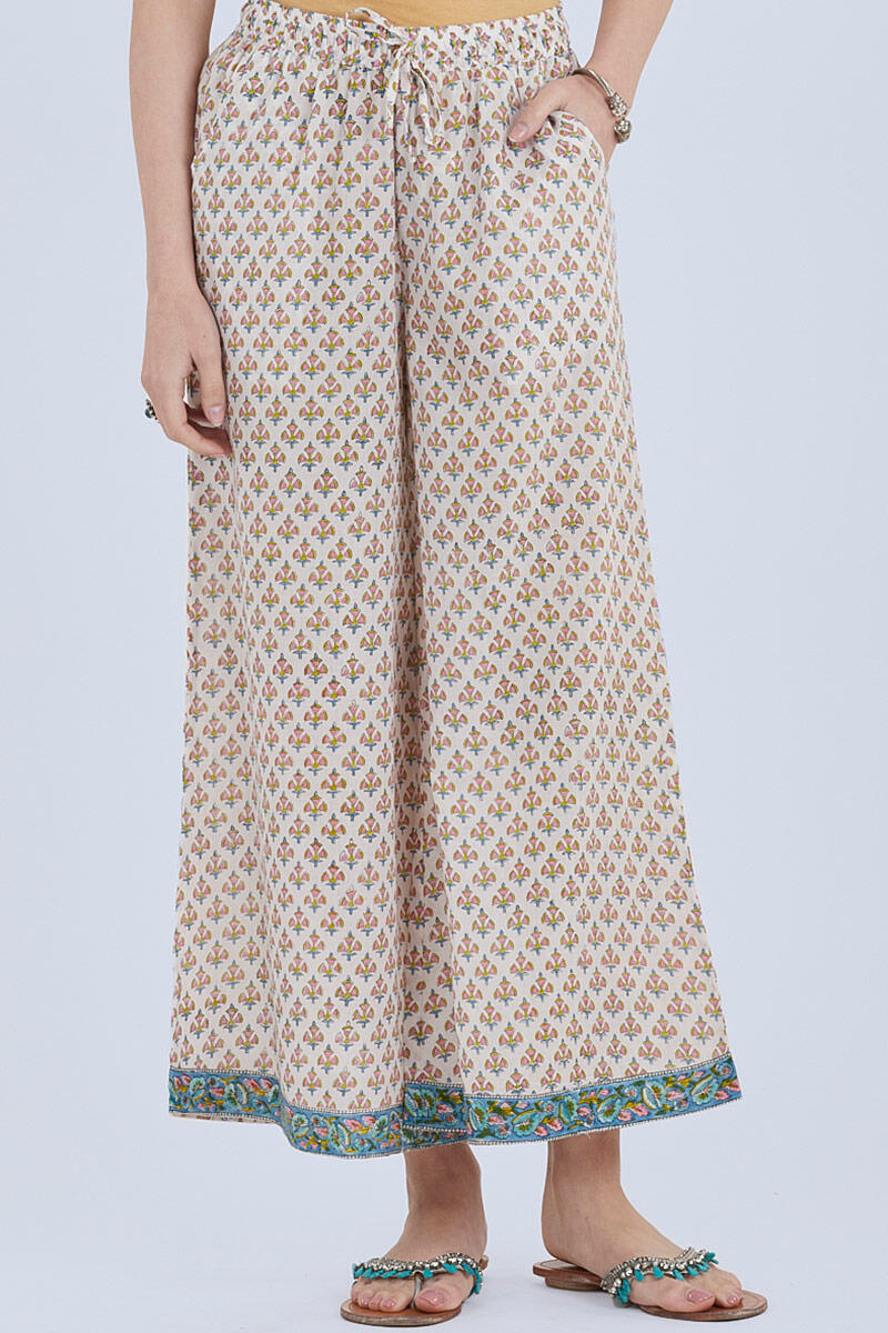 White Block Printed Cotton Palazzo