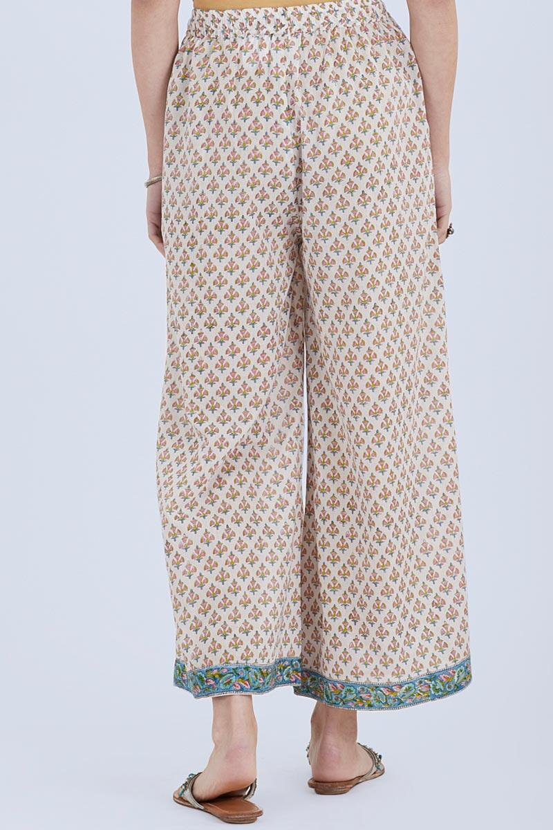 White Block Printed Cotton Palazzo