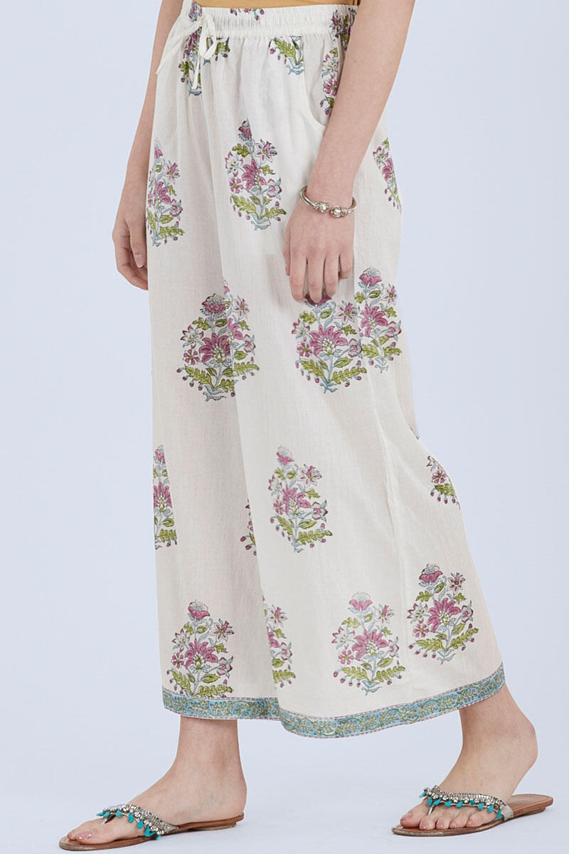 White Block Printed Cotton Palazzo