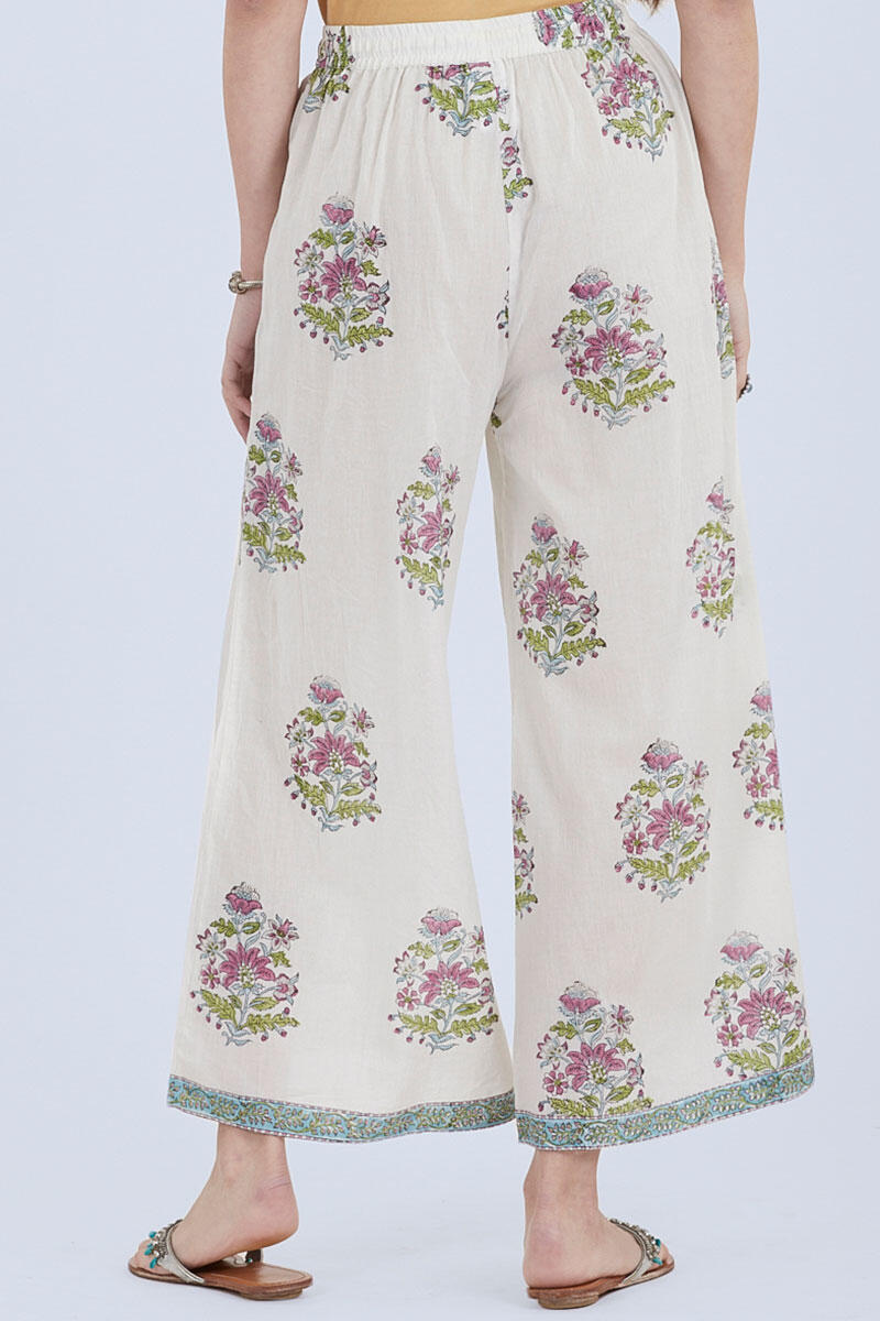 White Block Printed Cotton Palazzo