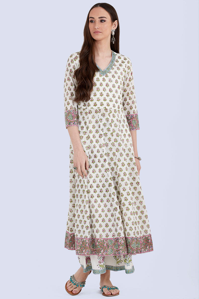 White Block Printed Cotton Palazzo