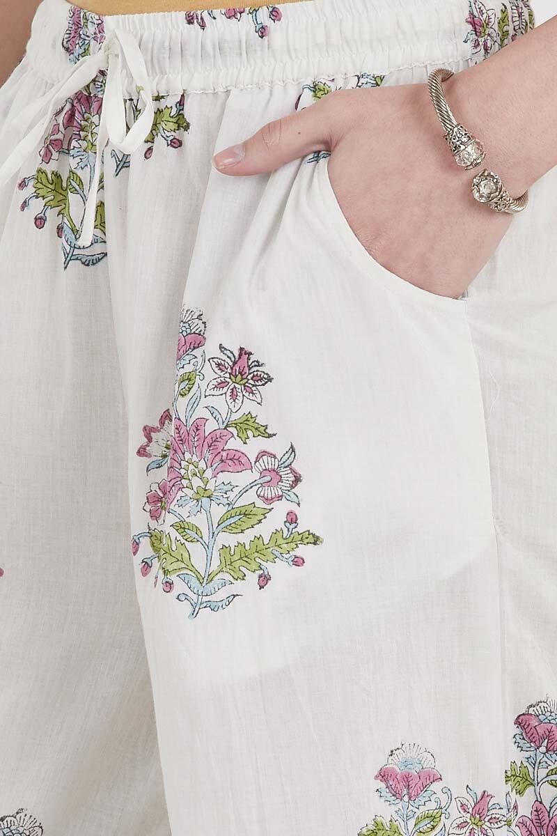 White Block Printed Cotton Palazzo