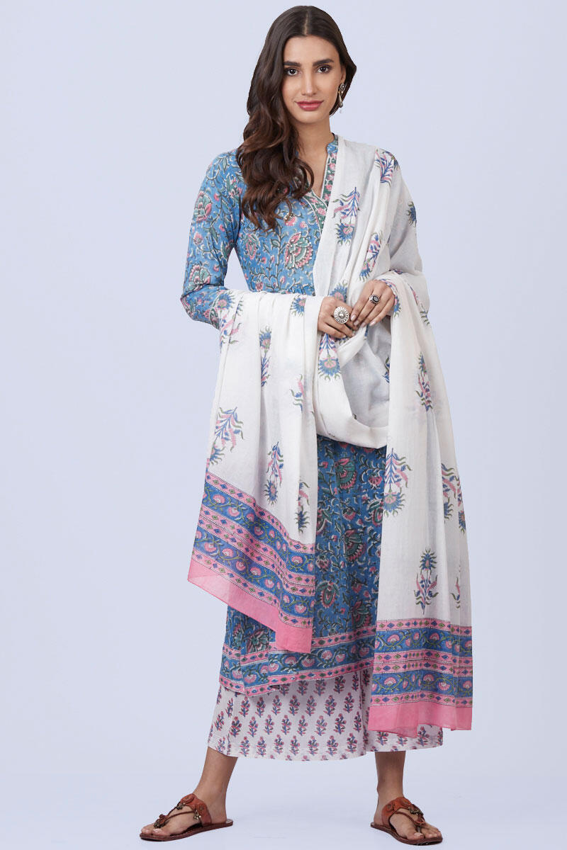 Pink Block Printed Cotton Dupatta