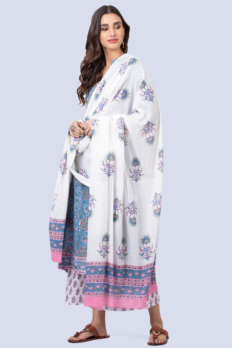 Pink Block Printed Cotton Dupatta