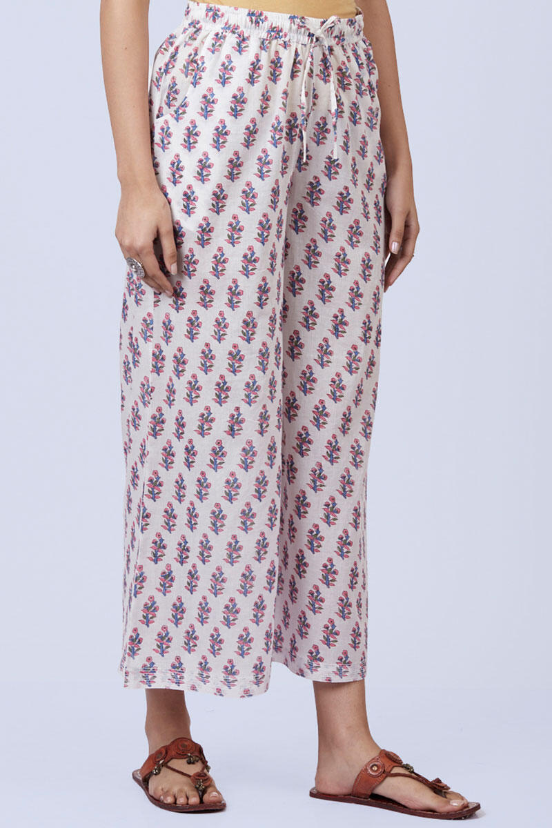 Pink Block Printed Cotton Palazzo