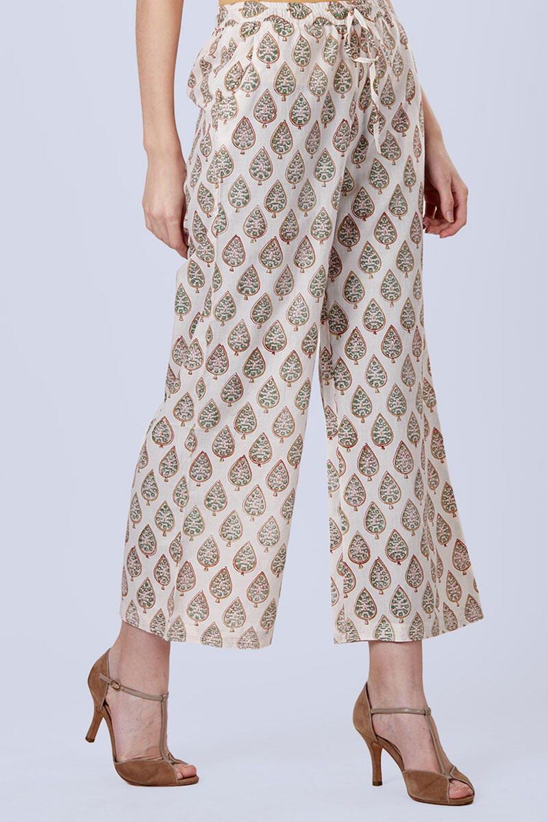 Green Block Printed Cotton Farsi Pants